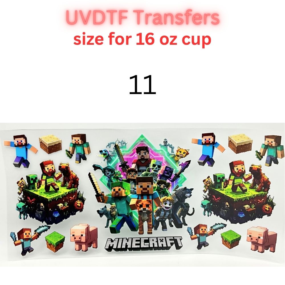 Block Adventure Game Inspired UV DTF Cup Wrap Decal for 16 oz Glass Can | Pixel Mining Theme Waterproof Transfer Sticker