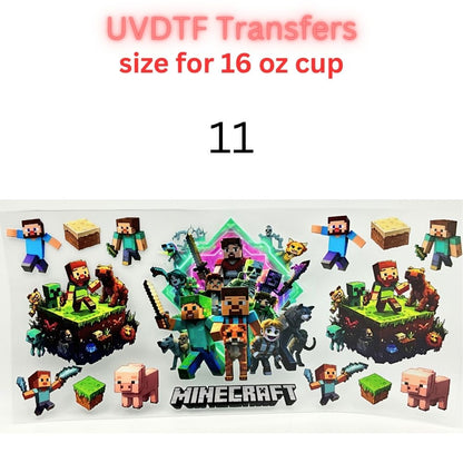 Block Adventure Game Inspired UV DTF Cup Wrap Decal for 16 oz Glass Can | Pixel Mining Theme Waterproof Transfer Sticker