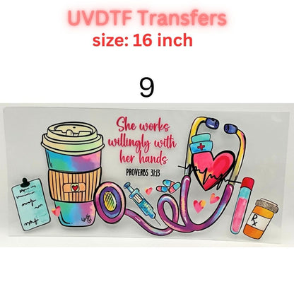 Nurse UVDTF Cup Wrap | 16oz Glass Can Transfer | Nurse Life Tumbler Decal | Healthcare Gift | RN CNA Medical Wrap