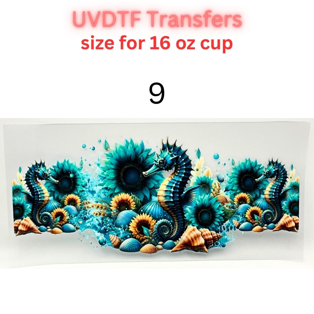 Ocean UVDTF Cup Wrap | Sea Turtle Dolphin Tumbler Decal | Beach Summer Coastal Designs | 16oz Glass Cup Transfer