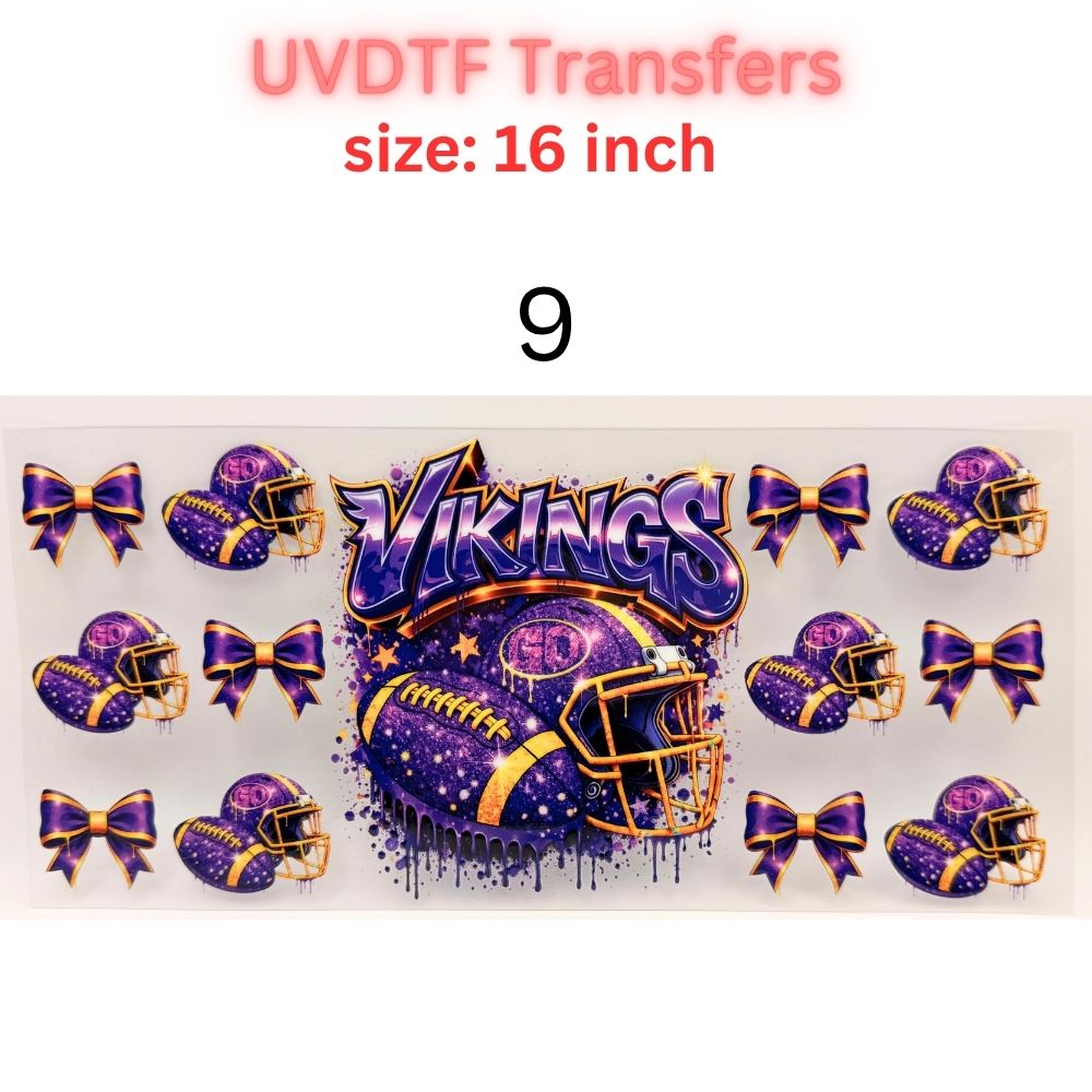 Football Team Color UVDTF Cup Wrap | 16oz Libbey Glass Transfer | Game Day Tumbler Decal | Purple Gold Black Blue Sports Wrap