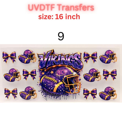 Football Team Color UVDTF Cup Wrap | 16oz Libbey Glass Transfer | Game Day Tumbler Decal | Purple Gold Black Blue Sports Wrap