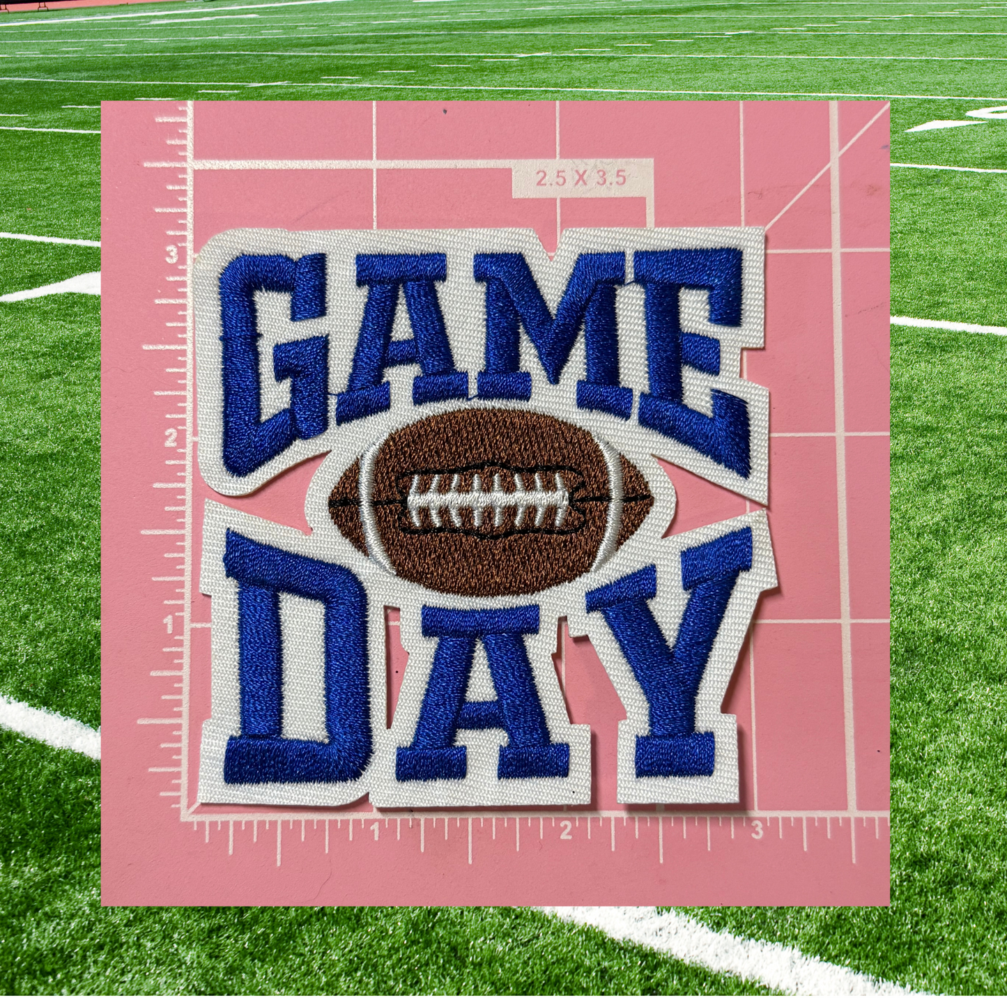 🏈 Game Day Small Patches – Ready to Press Glitter Embroidered Iron-On | Football Hat, Jacket &amp; Tote Appliqué
