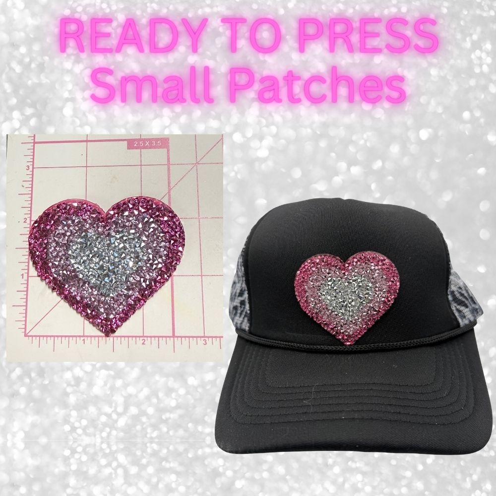 ❤️ Ready to Press Rhinestone Heart Patches – Small Size