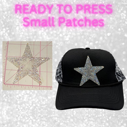 ⭐ READY TO PRESS – Small Star Patches  Rhinestone | Glitter | Appliqué | Trucker Hat Patches