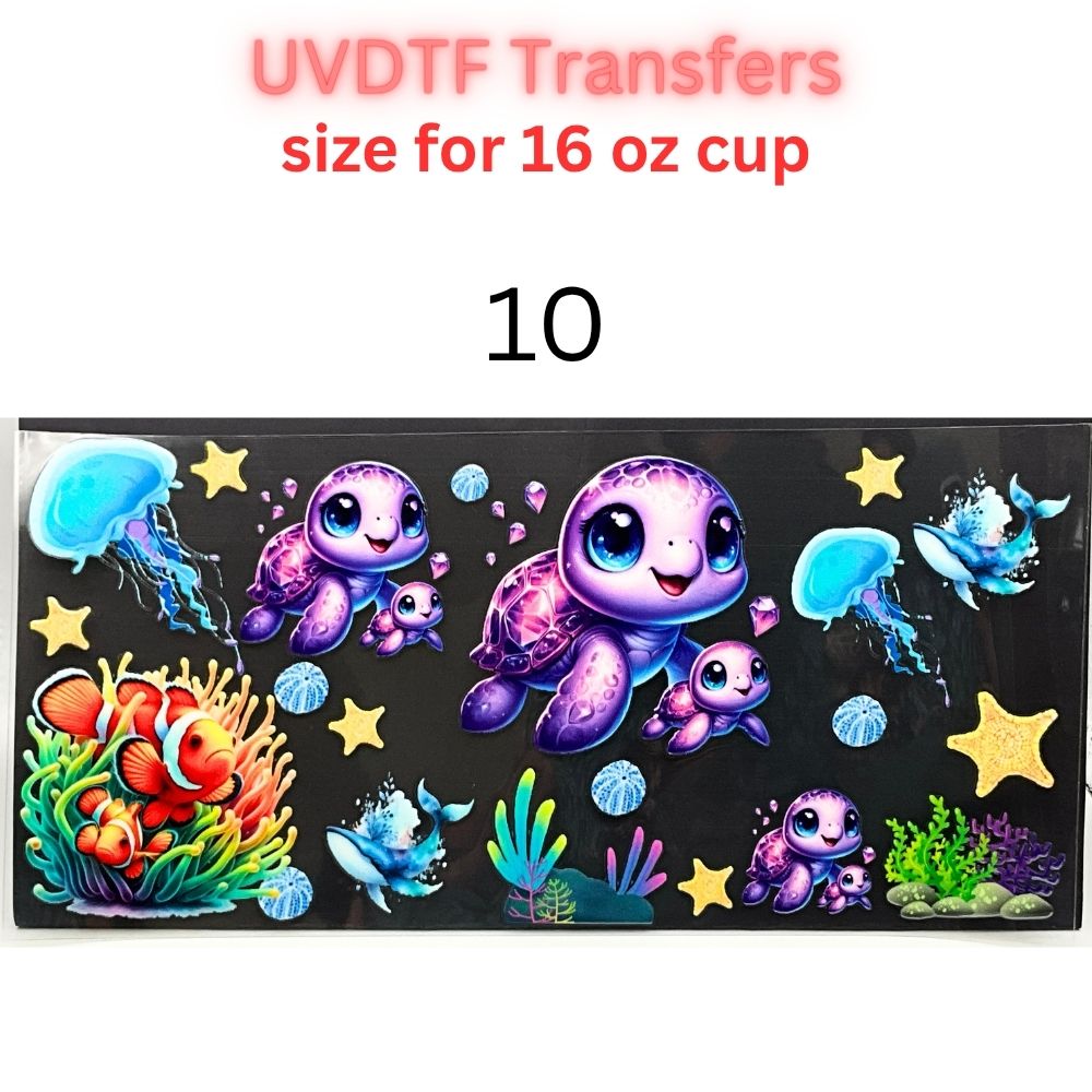 Sea Turtle UVDTF Cup Wrap | Ocean Animal Glass Cup Decal | Cute Marine Life Wrap | 16oz Libbey Glass Transfer
