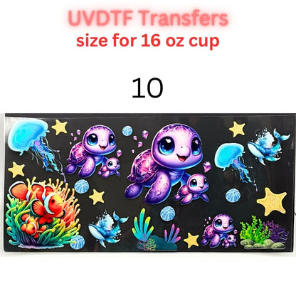 Sea Turtle UVDTF Cup Wrap | Ocean Animal Glass Cup Decal | Cute Marine Life Wrap | 16oz Libbey Glass Transfer