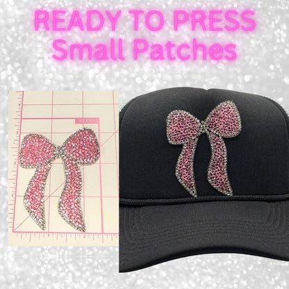 🎀 Rhinestone Bow Ready-to-Press Small Patches  Perfect for Hats, Clothing, Bags & Boutique DIY Creations