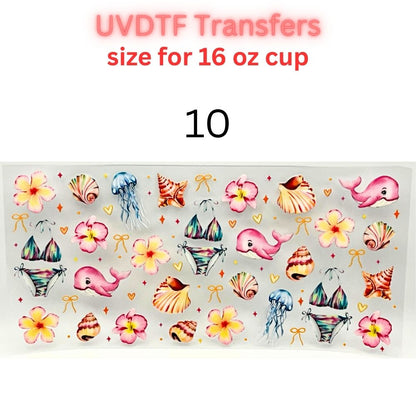 Ocean UVDTF Cup Wrap | Sea Turtle Dolphin Tumbler Decal | Beach Summer Coastal Designs | 16oz Glass Cup Transfer