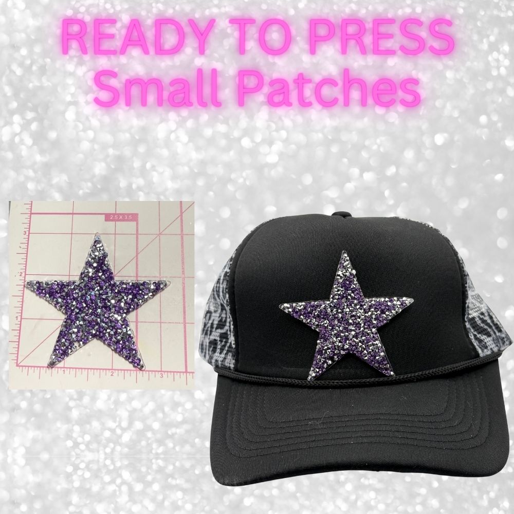 ⭐ READY TO PRESS – Small Rhinestone | Glitter | Appliqué | Trucker Hat Patches Star Patches ⭐