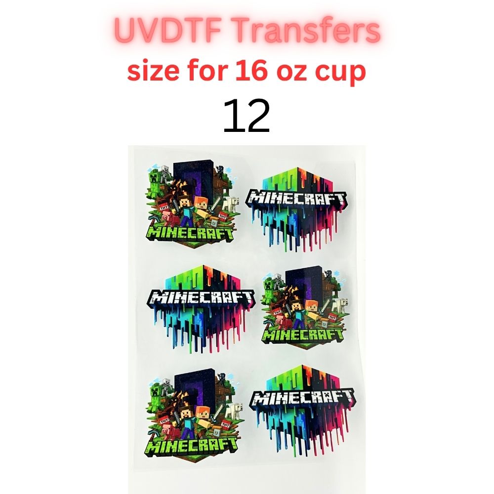 Block Adventure Game Inspired UV DTF Cup Wrap Decal for 16 oz Glass Can | Pixel Mining Theme Waterproof Transfer Sticker