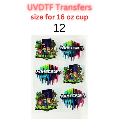 Block Adventure Game Inspired UV DTF Cup Wrap Decal for 16 oz Glass Can | Pixel Mining Theme Waterproof Transfer Sticker