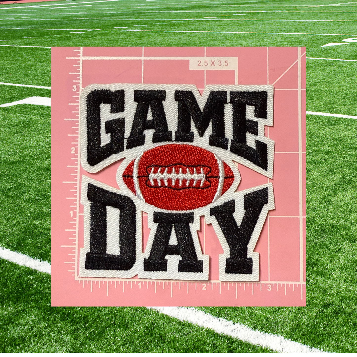 🏈 Game Day Small Patches – Ready to Press Glitter Embroidered Iron-On | Football Hat, Jacket &amp; Tote Appliqué