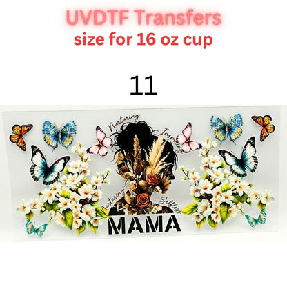Mother UVDTF Cup Wrap | Mama Floral Tumbler Decal | Mom Gift Transfer | 16oz Glass Cup Wrap | Butterfly Flower Design