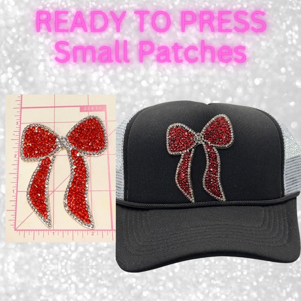 🎀 Rhinestone Bow Ready-to-Press Small Patches  Perfect for Hats, Clothing, Bags & Boutique DIY Creations