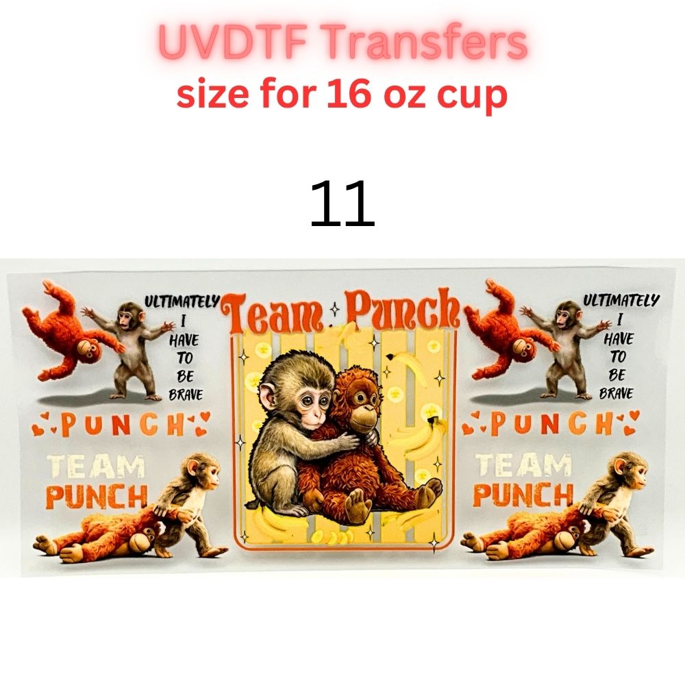 Cute Monkey UVDTF Cup Wrap | Plush Animal Tumbler Decal | Kawaii Cartoon Wrap | 16oz Glass Cup Transfer