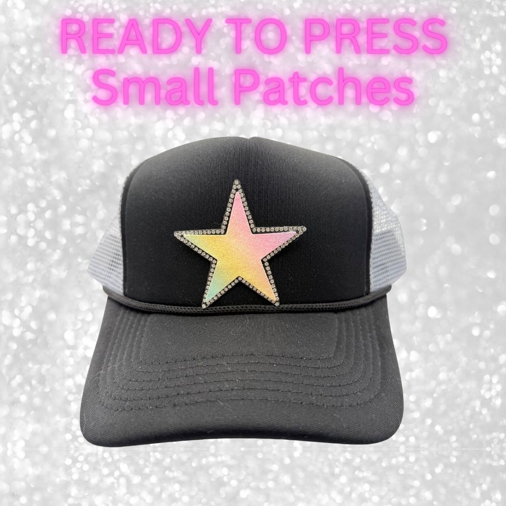 ⭐ Rhinestone Star Ready-to-Press Small Patches  Perfect for Hats, Bags, Clothing & More!