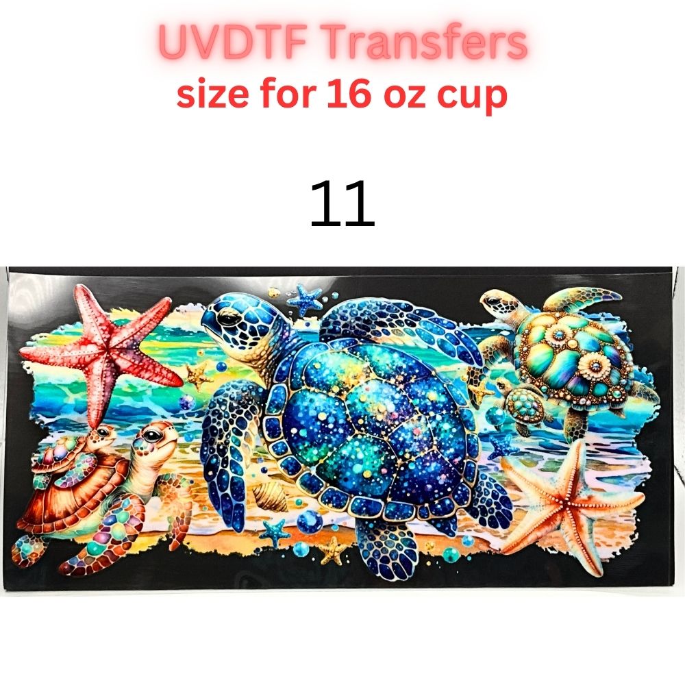 Sea Turtle UVDTF Cup Wrap | Ocean Animal Glass Cup Decal | Cute Marine Life Wrap | 16oz Libbey Glass Transfer