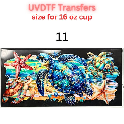 Sea Turtle UVDTF Cup Wrap | Ocean Animal Glass Cup Decal | Cute Marine Life Wrap | 16oz Libbey Glass Transfer