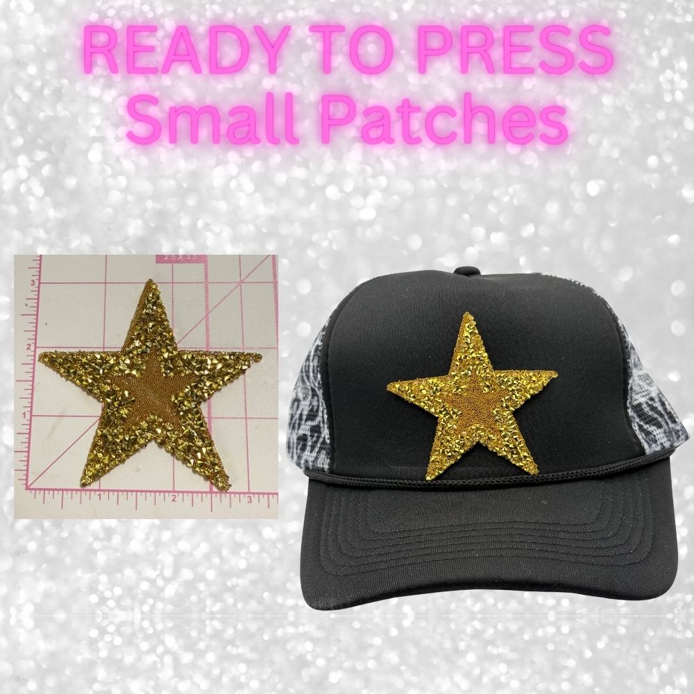 ⭐ READY TO PRESS – Small Star Patches  Rhinestone | Glitter | Appliqué | Trucker Hat Patches