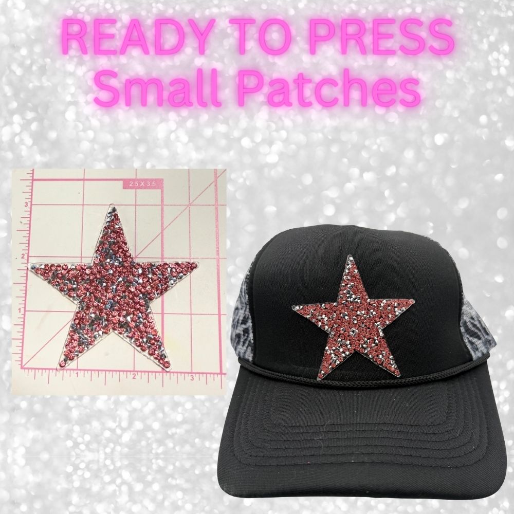 ⭐ READY TO PRESS – Small Rhinestone | Glitter | Appliqué | Trucker Hat Patches Star Patches ⭐