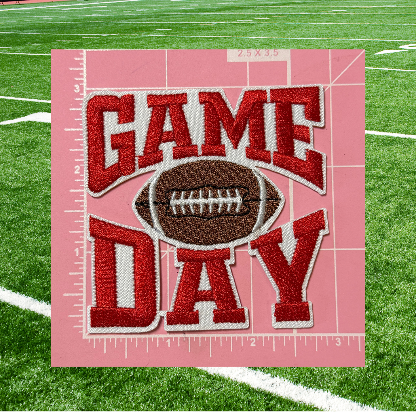 🏈 Game Day Small Patches – Ready to Press Glitter Embroidered Iron-On | Football Hat, Jacket &amp; Tote Appliqué