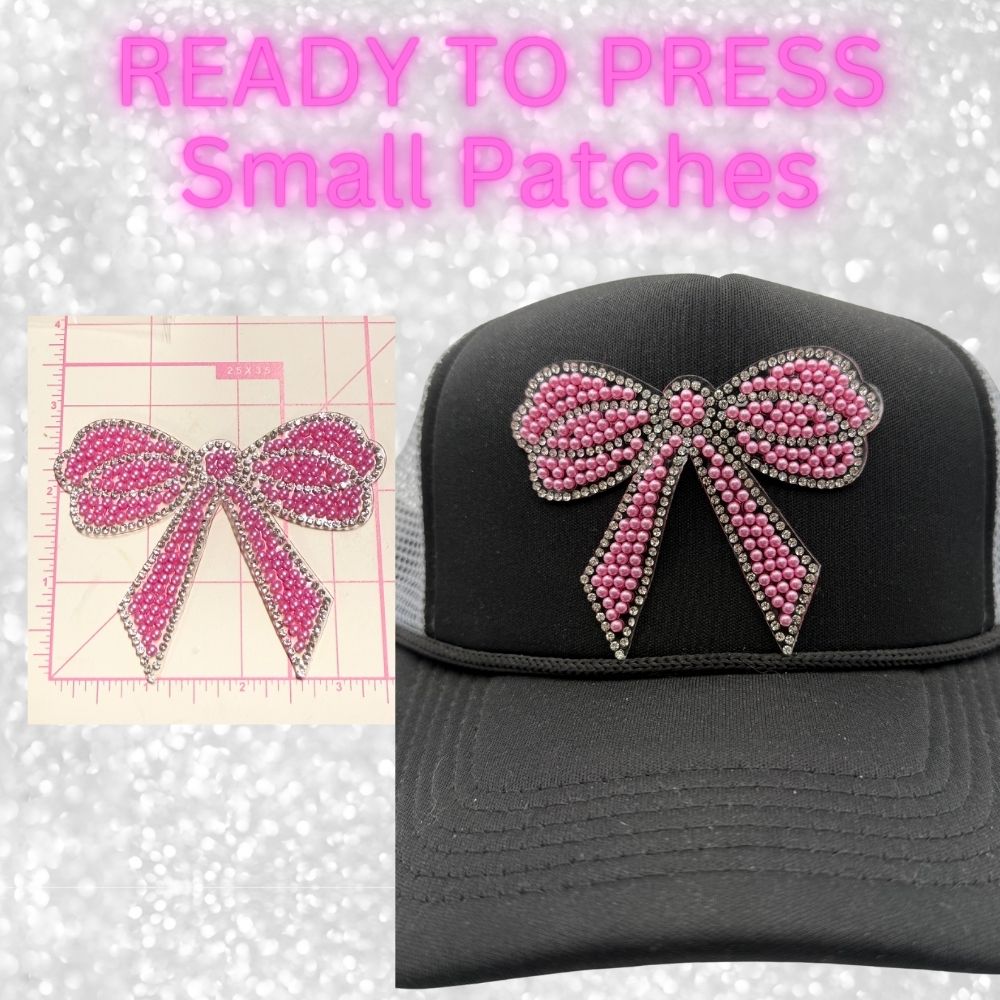 🎀 Rhinestone Bow Ready-to-Press Small Patches  Perfect for Hats, Clothing, Bags & Boutique DIY Creations