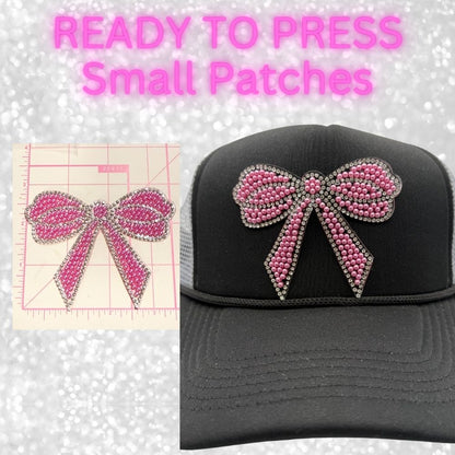 🎀 Rhinestone Bow Ready-to-Press Small Patches  Perfect for Hats, Clothing, Bags & Boutique DIY Creations