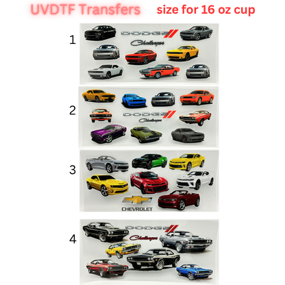 Classic & Modern American Muscle Car UV DTF Cup Wrap | 16 oz Libbey Glass Transfer | Automotive Tumbler Decal