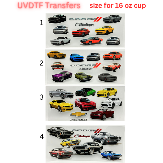 Classic & Modern American Muscle Car UV DTF Cup Wrap | 16 oz Libbey Glass Transfer | Automotive Tumbler Decal