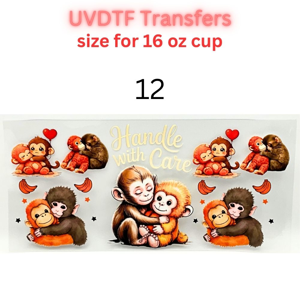 Cute Monkey UVDTF Cup Wrap | Plush Animal Tumbler Decal | Kawaii Cartoon Wrap | 16oz Glass Cup Transfer