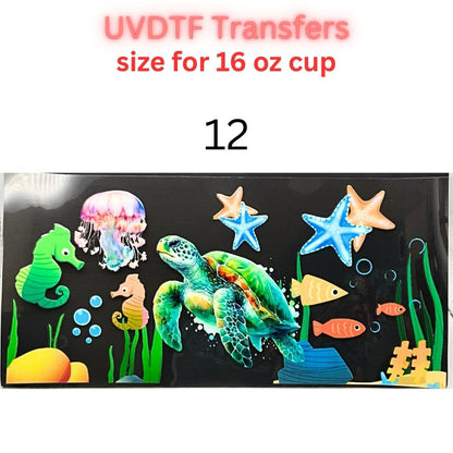 Sea Turtle UVDTF Cup Wrap | Ocean Animal Glass Cup Decal | Cute Marine Life Wrap | 16oz Libbey Glass Transfer