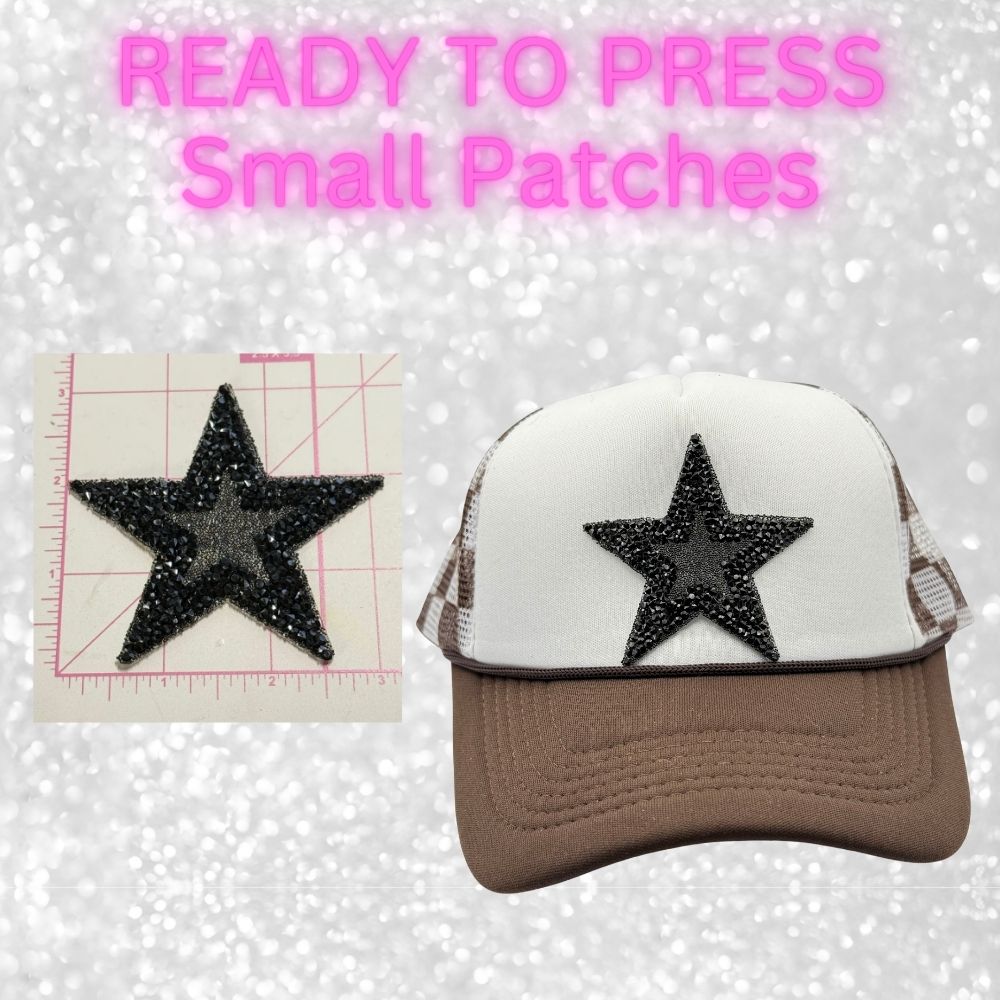 ⭐ READY TO PRESS – Small Star Patches  Rhinestone | Glitter | Appliqué | Trucker Hat Patches