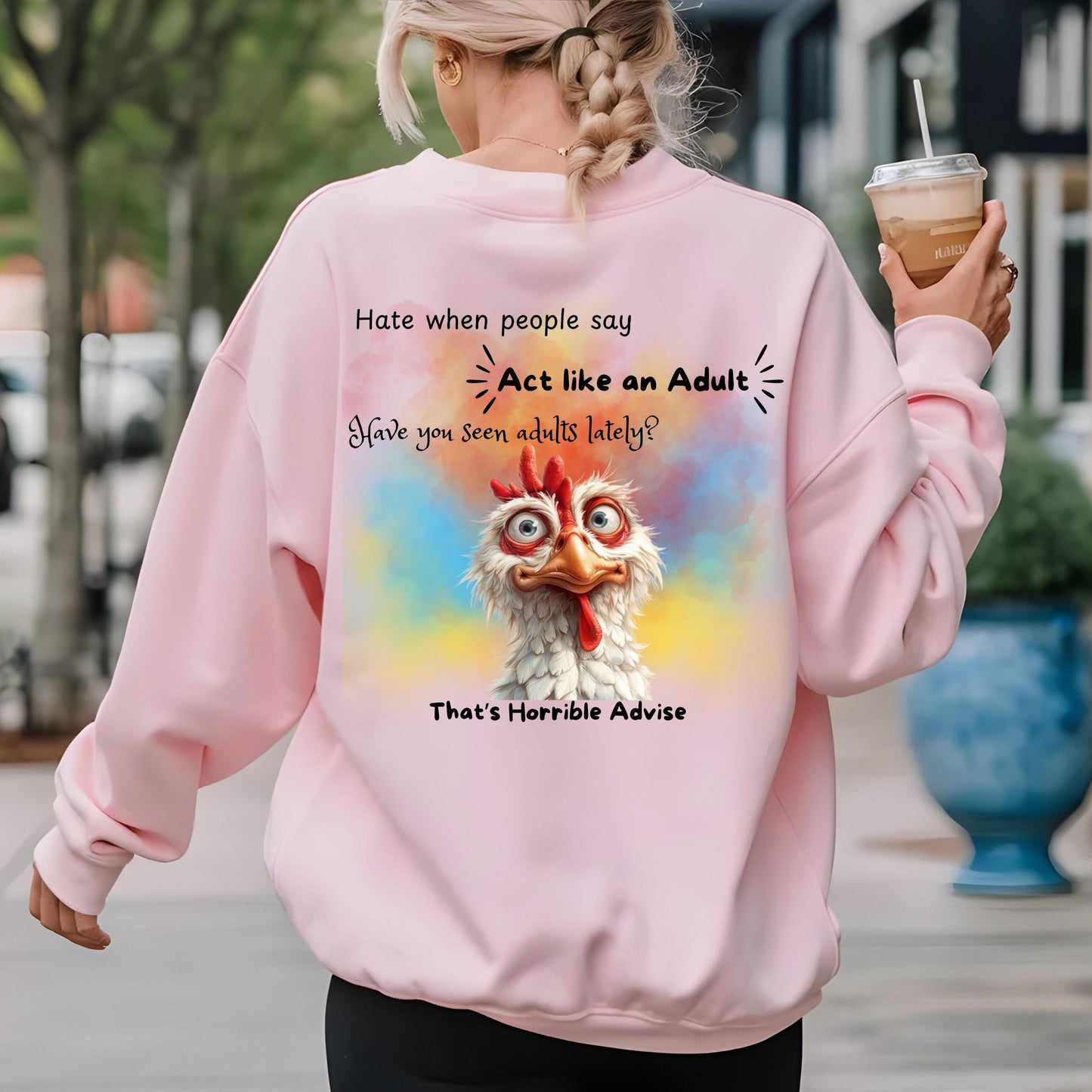 Crazy Chicken PNG – Funny Sarcastic “Act Like an Adult” Bird Sublimation Design (Digital Download)