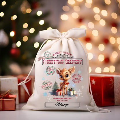 Santa Sack Sublimation Cute Reindeer Design – Christmas Delivery Gift Bag PNG & JPG (20x27 in)