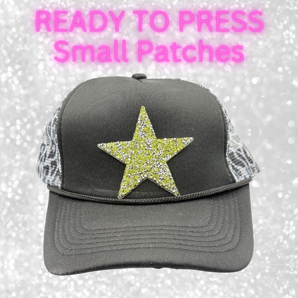 ⭐ READY TO PRESS – Small Rhinestone | Glitter | Appliqué | Trucker Hat Patches Star Patches ⭐