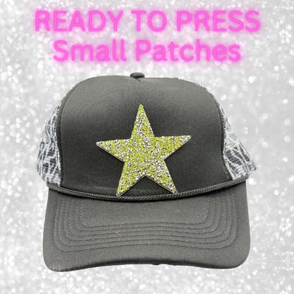 ⭐ READY TO PRESS – Small Rhinestone | Glitter | Appliqué | Trucker Hat Patches Star Patches ⭐