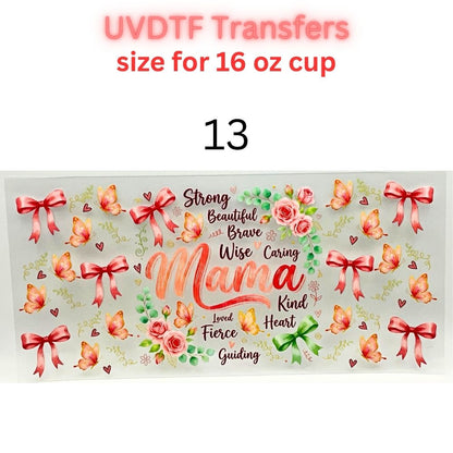 Mother UVDTF Cup Wrap | Mama Floral Tumbler Decal | Mom Gift Transfer | 16oz Glass Cup Wrap | Butterfly Flower Design
