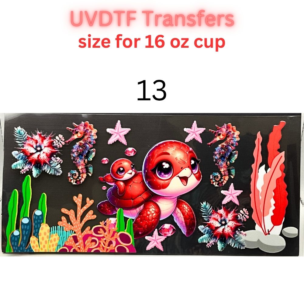 Sea Turtle UVDTF Cup Wrap | Ocean Animal Glass Cup Decal | Cute Marine Life Wrap | 16oz Libbey Glass Transfer