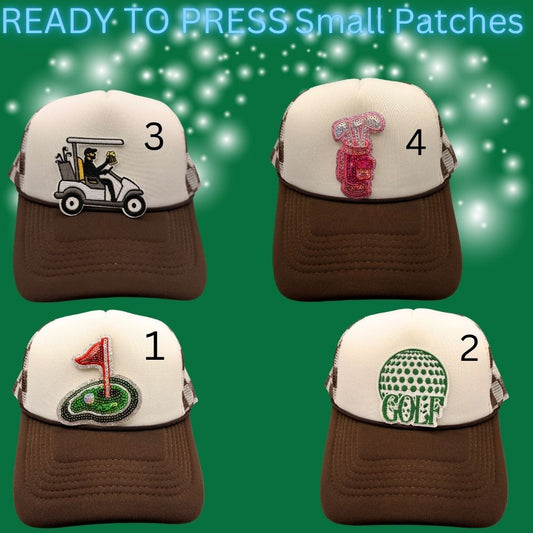 ⛳ Ready to Press Small Golf Patches – Heat Transfer Embroidered & Sequin Patches (4 Designs)
