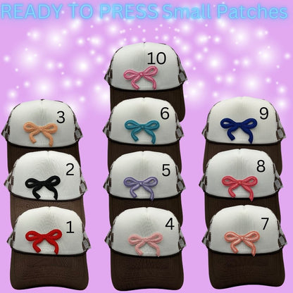 ✨ Ready to Press Small Bow Patches – Heat Transfer Embroidered Bows (10 Color Options)