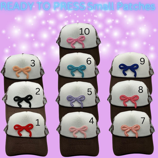 ✨ Ready to Press Small Bow Patches – Heat Transfer Embroidered Bows (10 Color Options)