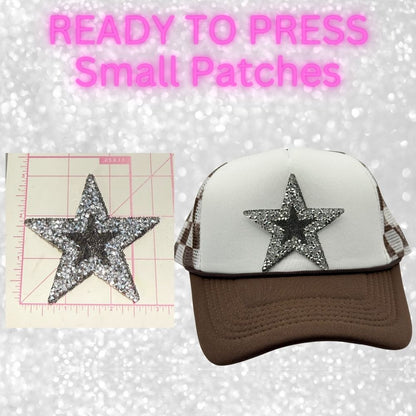 ⭐ READY TO PRESS – Small Star Patches  Rhinestone | Glitter | Appliqué | Trucker Hat Patches