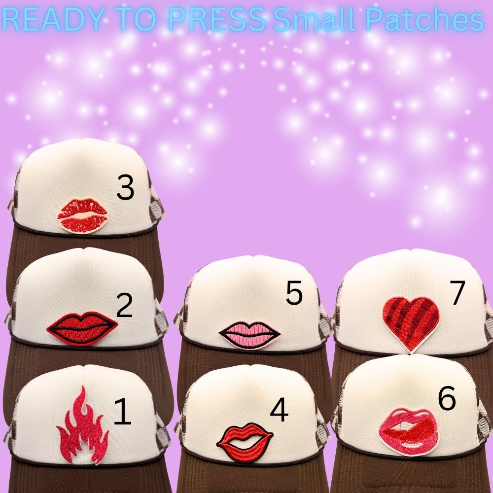 🔥 Ready to Press Small Lip, Heart & Flame Patches – Heat Transfer Embroidered Patches (7 Designs)