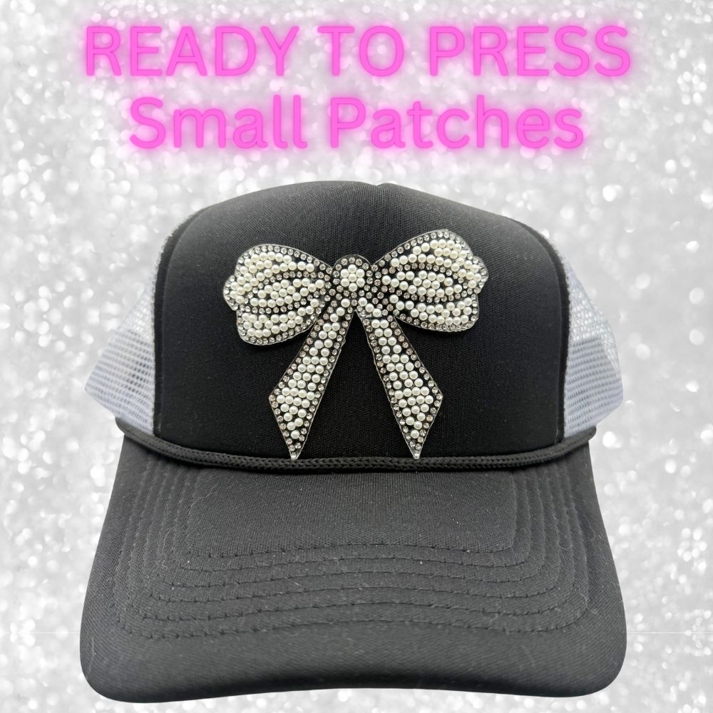 🎀 Rhinestone Bow Ready-to-Press Small Patches  Perfect for Hats, Clothing, Bags & Boutique DIY Creations