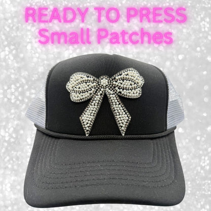🎀 Rhinestone Bow Ready-to-Press Small Patches  Perfect for Hats, Clothing, Bags & Boutique DIY Creations