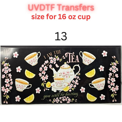 Regency Tea Party UVDTF Cup Wraps | Vintage Tea Aesthetic Transfers | Floral Tea Cup Designs | 16oz Glass Cup Wrap Decals