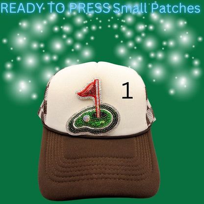 ⛳ Ready to Press Small Golf Patches – Heat Transfer Embroidered & Sequin Patches (4 Designs)