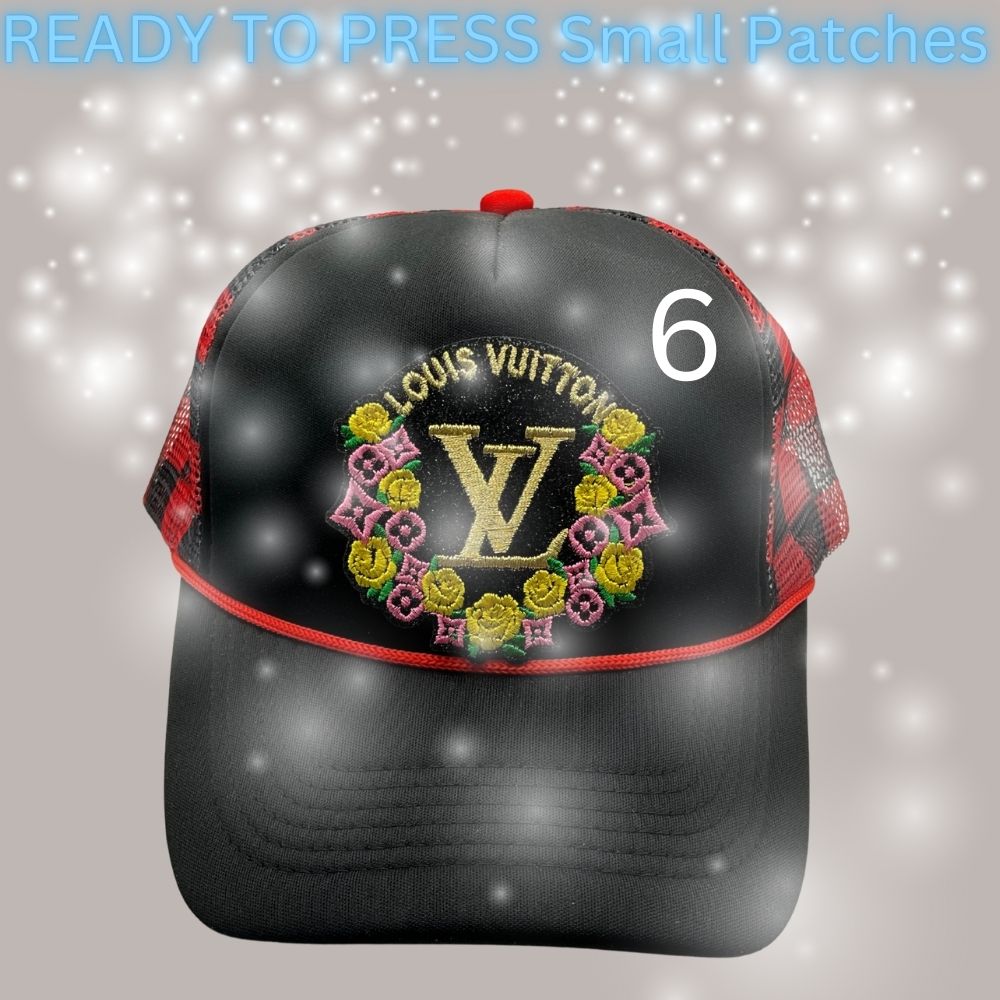 Designer-Inspired Embroidered Circle & Wreath Patches – Ready to Press | Small Hat/Cap Appliqués
