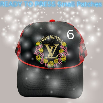 Designer-Inspired Embroidered Circle & Wreath Patches – Ready to Press | Small Hat/Cap Appliqués
